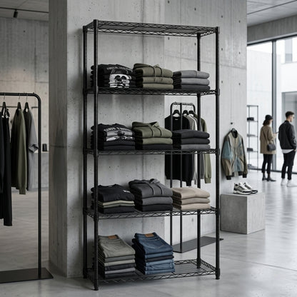 5 Tier Black Wire Shelving Unit - D450mm