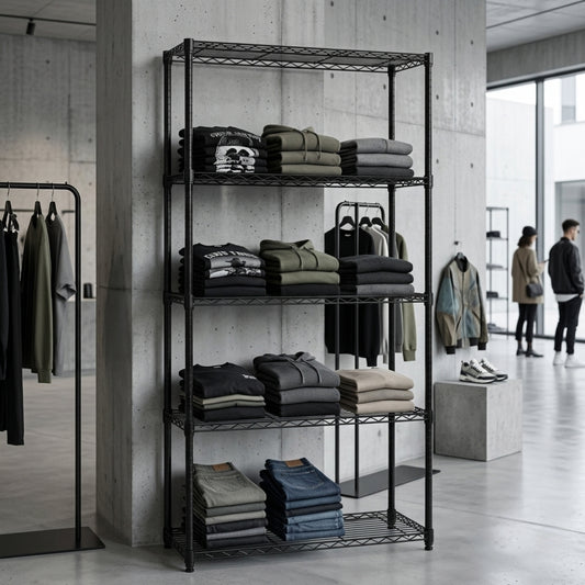 5 Tier Narrow Black Wire Shelving Unit - D350mm