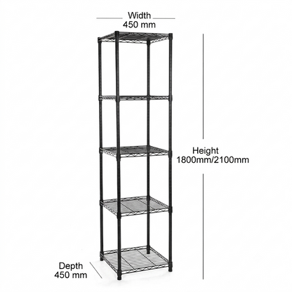 5 Tier Square Black Wire Shelving Unit - W450 x D450mm