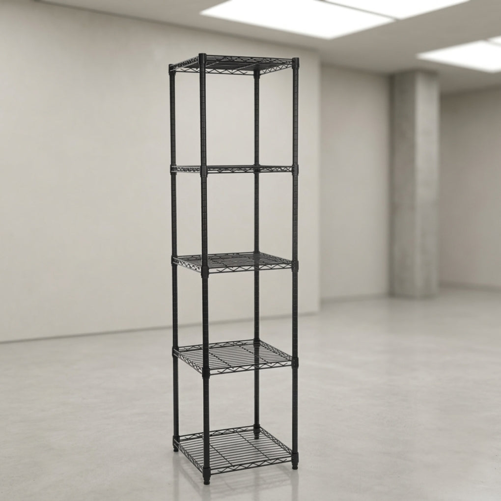 5 Tier Square Black Wire Shelving Unit - W450 x D450mm