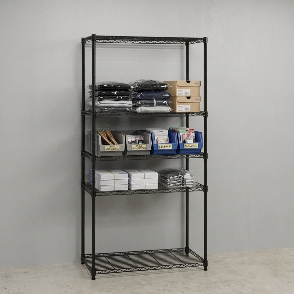 5 Tier Black Wire Shelving Unit - D450mm