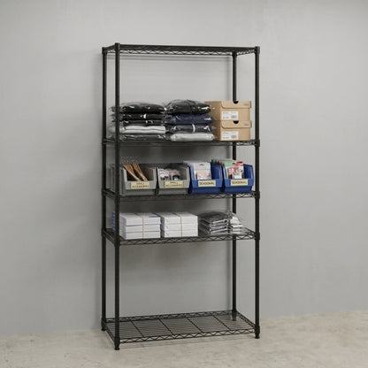 5 Tier Black Wire Shelving Unit - D450mm