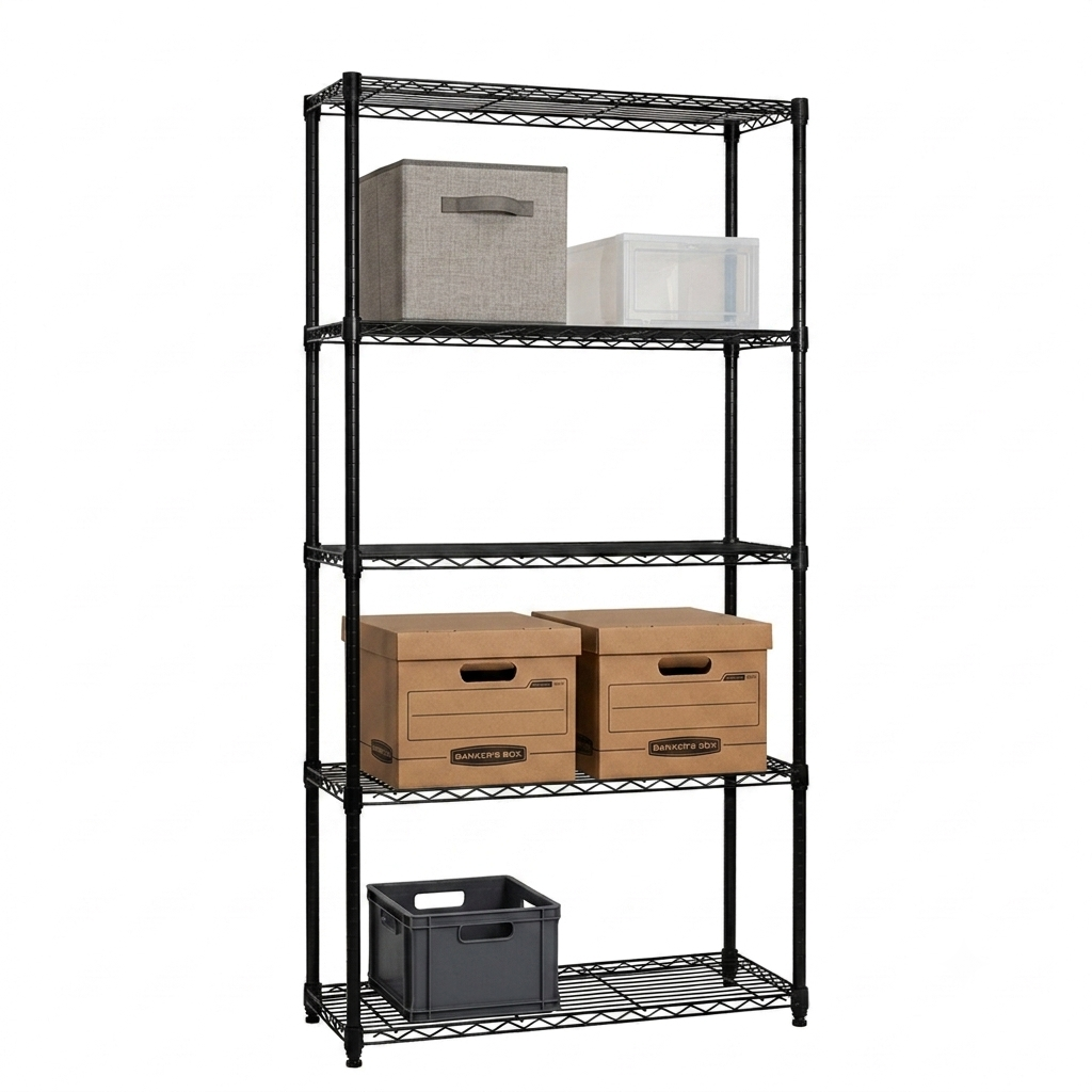 5 Tier Black Wire Shelving Unit - D450mm