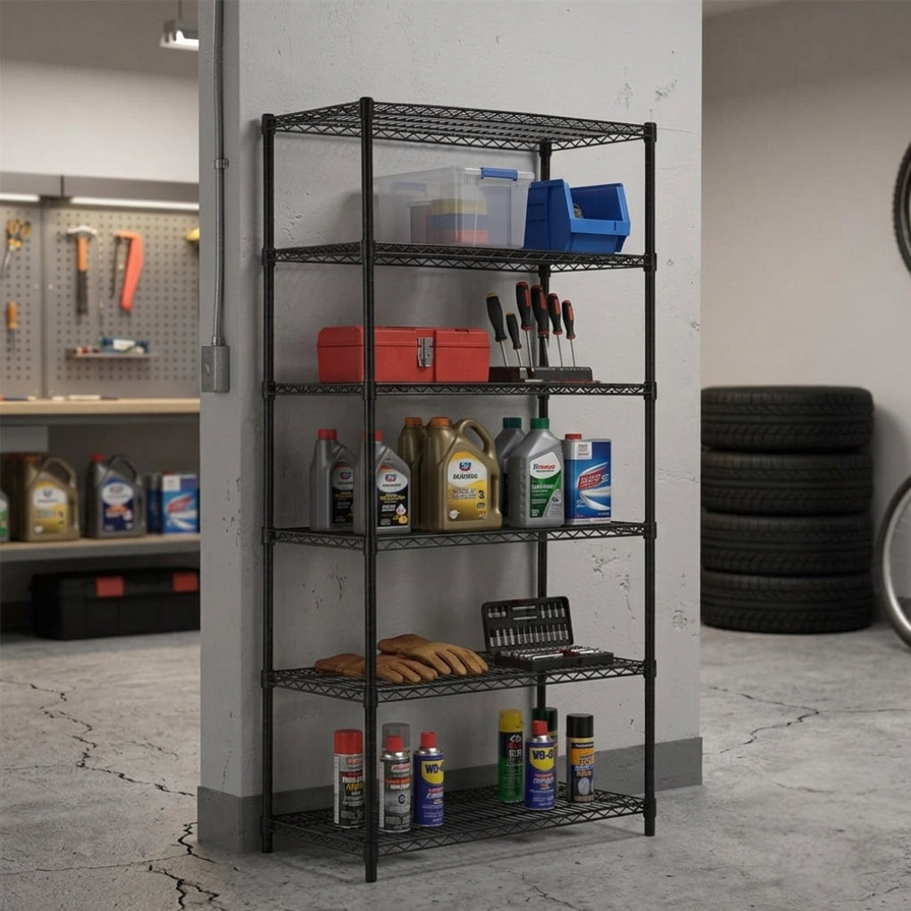 6 Tier Heavy Duty Black Wire Shelving Unit - H1800 x D450mm