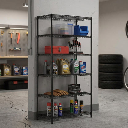 6 Tier Heavy Duty Black Wire Shelving Unit - H1800 x D450mm