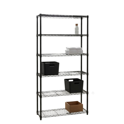 6 Tier Narrow Black Wire Shelving Unit - D350mm
