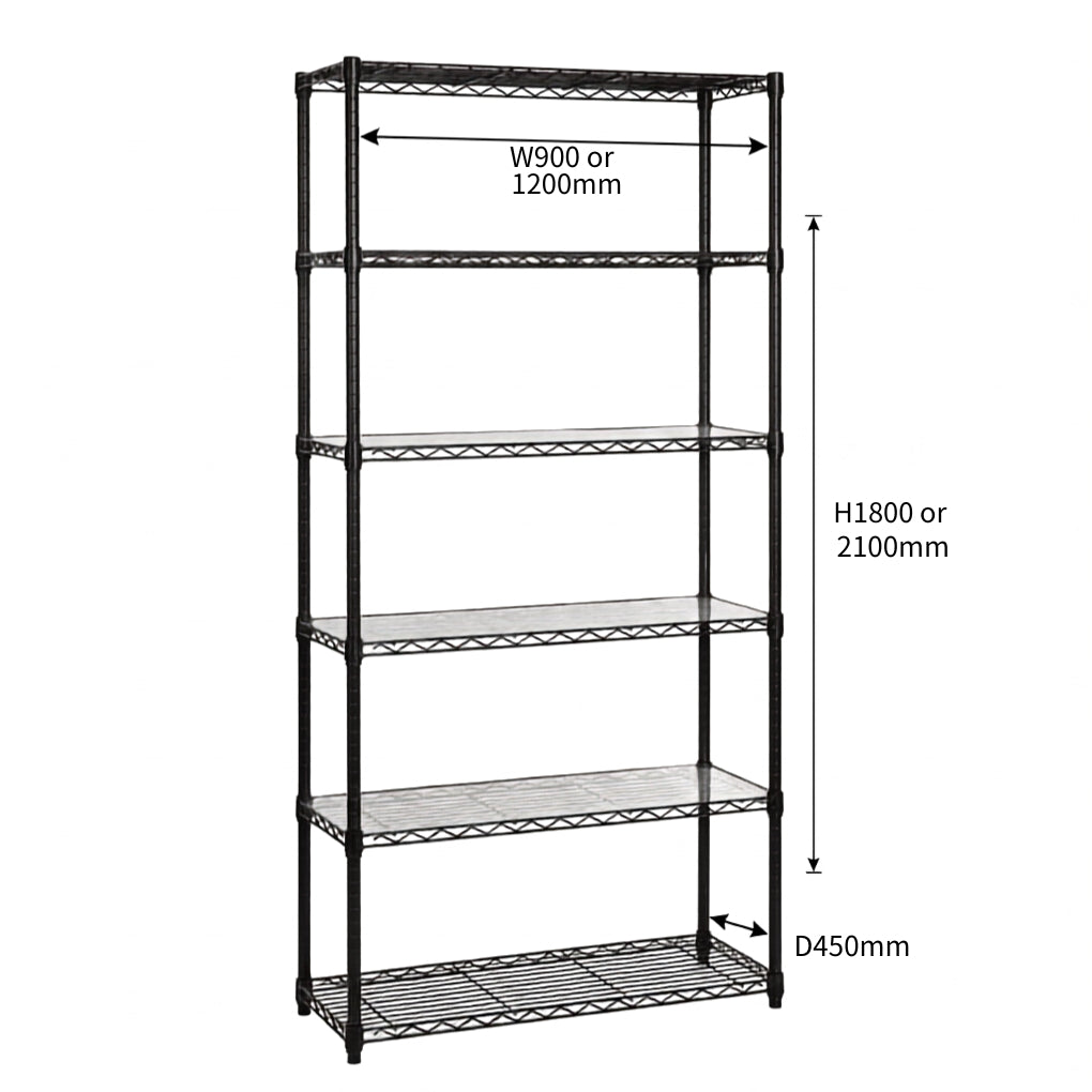 6 Tier Black Wire Shelving Unit - D450mm