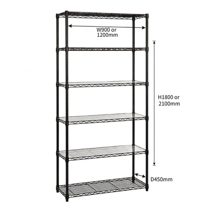 6 Tier Black Wire Shelving Unit - D450mm