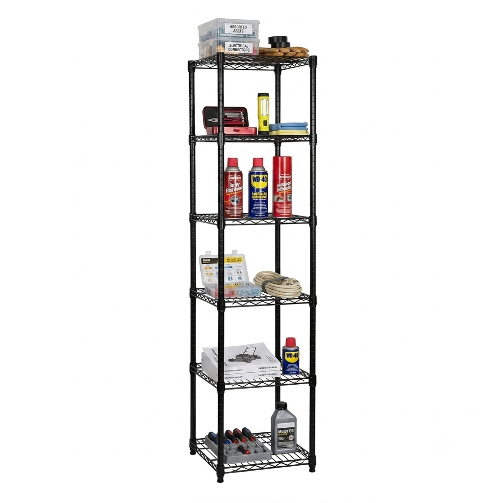 7 Tier Square Black Wire Shelving Unit - W450 x D450mm
