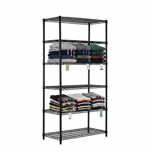6 Tier Heavy Duty Black Wire Shelving Unit - H1800 x D450mm