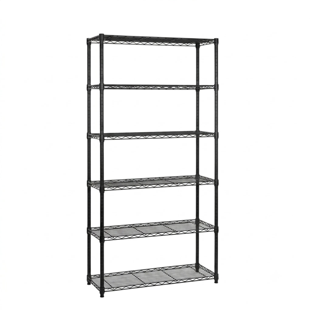 6 Tier Narrow Black Wire Shelving Unit - D350mm