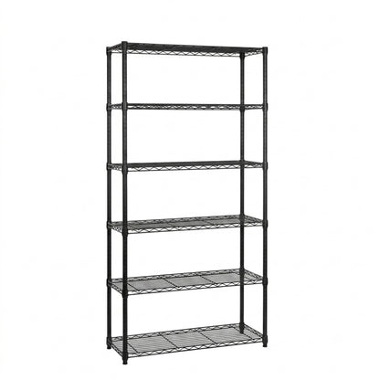 6 Tier Narrow Black Wire Shelving Unit - D350mm