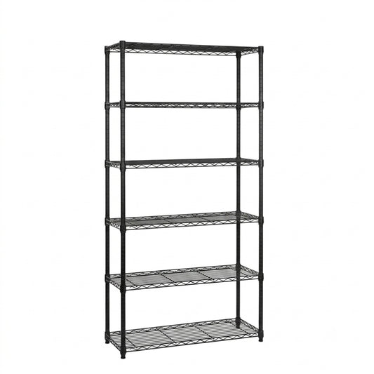 6 Tier Narrow Black Wire Shelving Unit - D350mm
