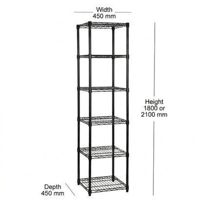 6 Tier Square Black Wire Shelving Unit - W450 x D450mm