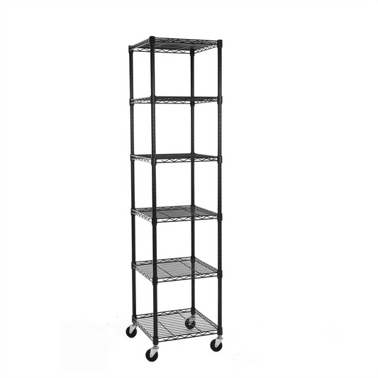 6 Tier Black Wire Shelving Unit with Wheels - H1875 x W450 x D450mm