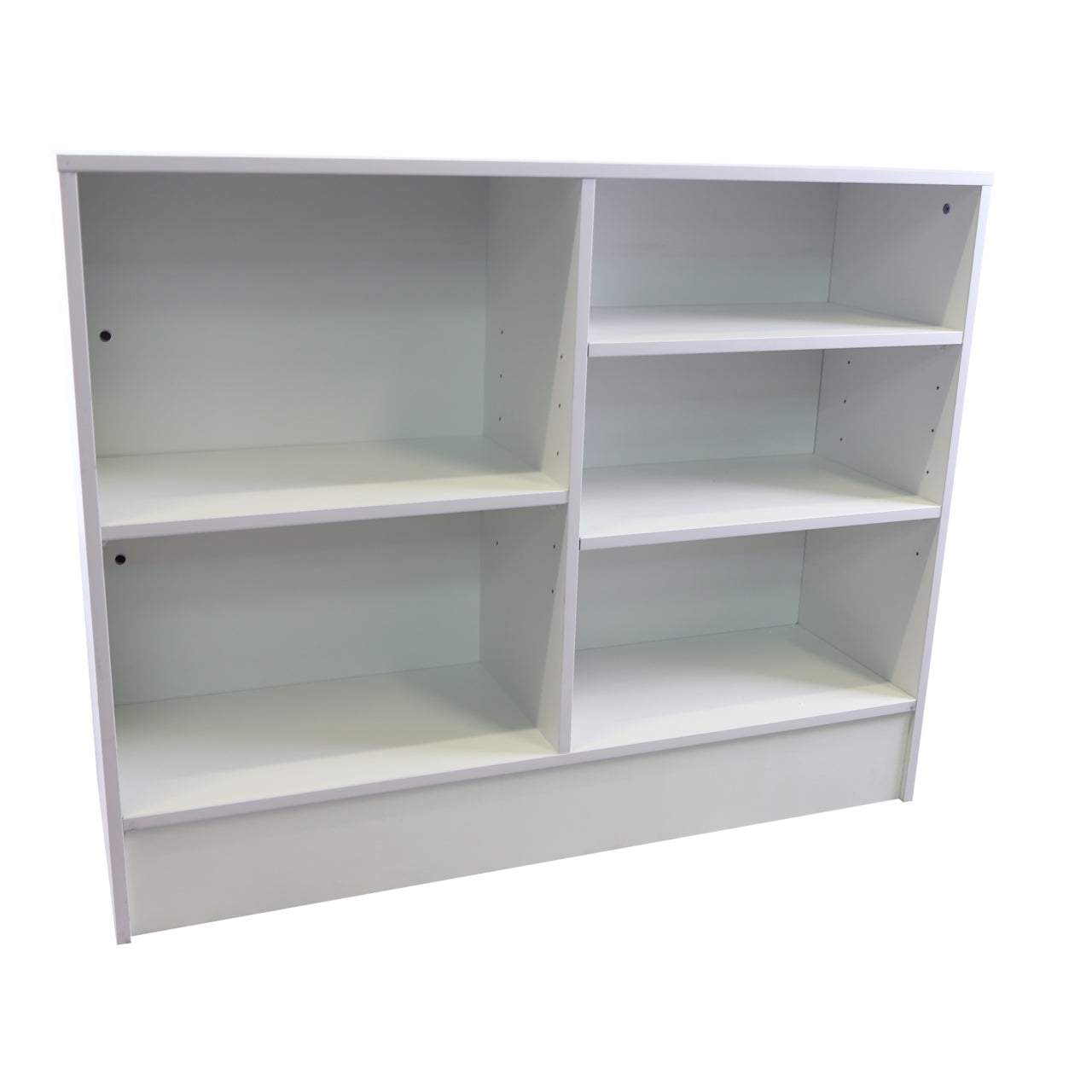 White Shop Counter with Slatwall Front & Aluminium Inserts - Silhouette Range