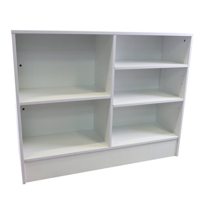 White Shop Counter with Slatwall Front & Aluminium Inserts - Silhouette Range