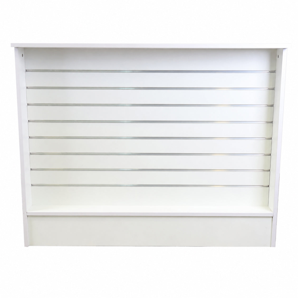 White Shop Counter with Slatwall Front & Aluminium Inserts - Silhouette Range