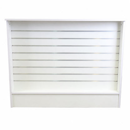 White Shop Counter with Slatwall Front & Aluminium Inserts - Silhouette Range