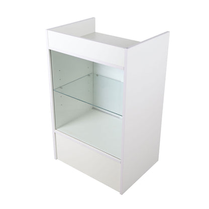 White Shop Counter With 3/4 Glass Display and Glass Front Till Unit Bundle - Silhouette Range