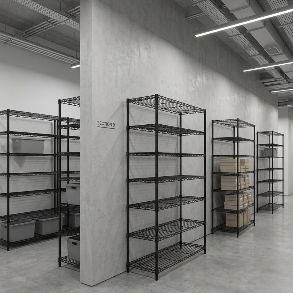7 Tier Black Wire Shelving Unit - D450mm