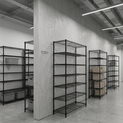 7 Tier Black Wire Shelving Unit - D450mm