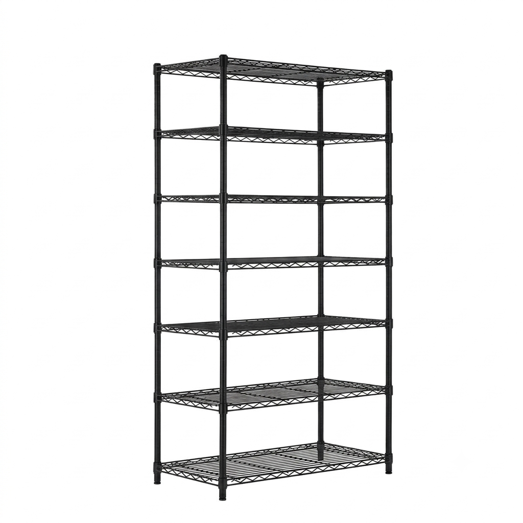 7 Tier Black Wire Shelving Unit - D450mm