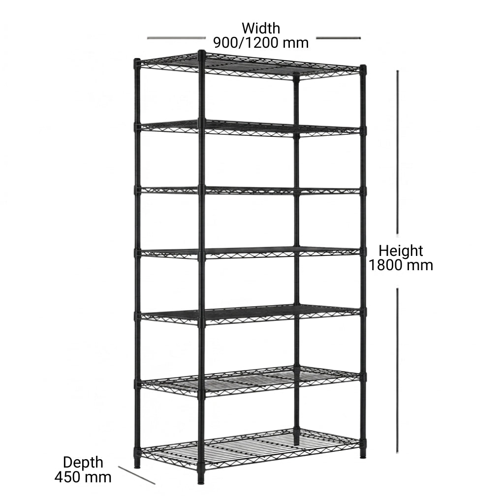 7 Tier Black Wire Shelving Unit - D450mm