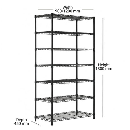 7 Tier Black Wire Shelving Unit - D450mm