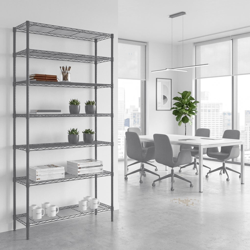 7 Tier Narrow Carbon Grey Wire Shelving Unit - D350mm