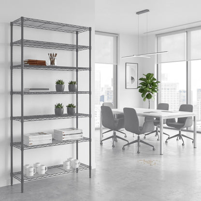 7 Tier Narrow Carbon Grey Wire Shelving Unit - D350mm