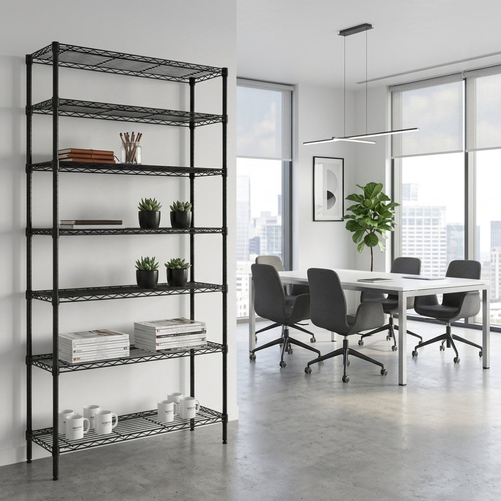 7 Tier Narrow Black Wire Shelving Unit - D350mm