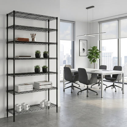 7 Tier Narrow Black Wire Shelving Unit - D350mm