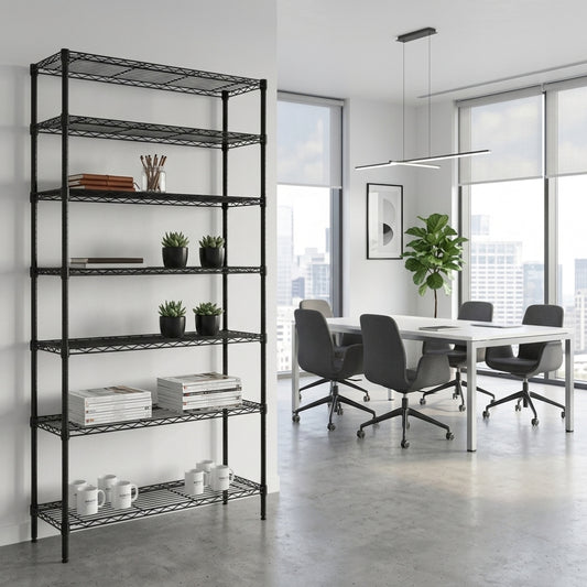 7 Tier Narrow Black Wire Shelving Unit - D350mm