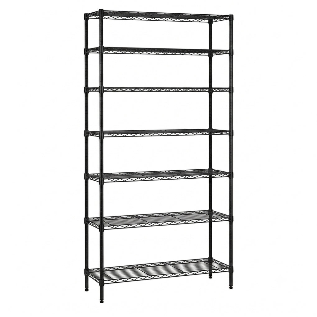7 Tier Narrow Black Wire Shelving Unit - D350mm