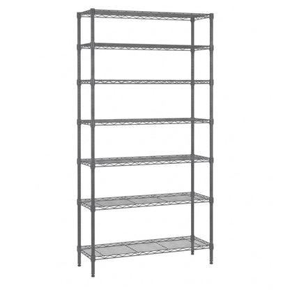 7 Tier Narrow Carbon Grey Wire Shelving Unit - D350mm
