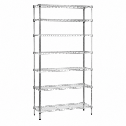 7 Tier Narrow Chrome Wire Shelving Unit - H1800 x D350mm