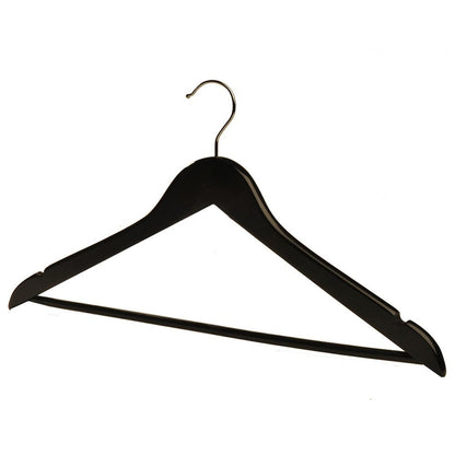 Matt Black Wooden Hangers with Trouser Bar and Shoulder Notches - 45 cm