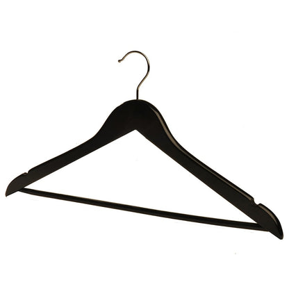 Matt Black Wooden Hangers with Trouser Bar and Shoulder Notches - 45 cm