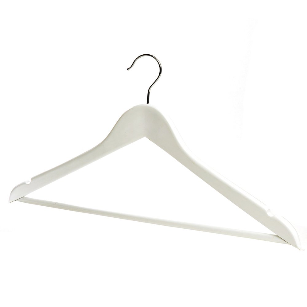 Matt White Wooden Hangers with Trouser Bar and Shoulder Notches - 45 cm
