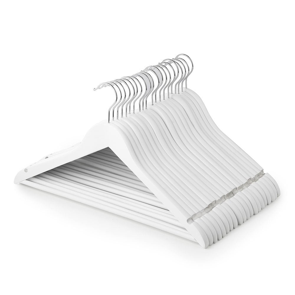 Matt White Wooden Hangers with Trouser Bar and Shoulder Notches - 45 cm