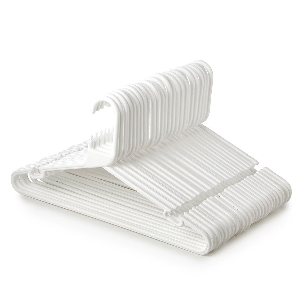 White Heavy-Duty Plastic Hangers with Trouser Bar and Shoulder Notches - 41.5cm