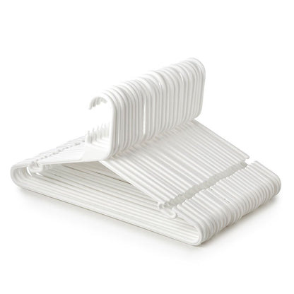 White Heavy-Duty Plastic Hangers with Trouser Bar and Shoulder Notches - 41.5cm
