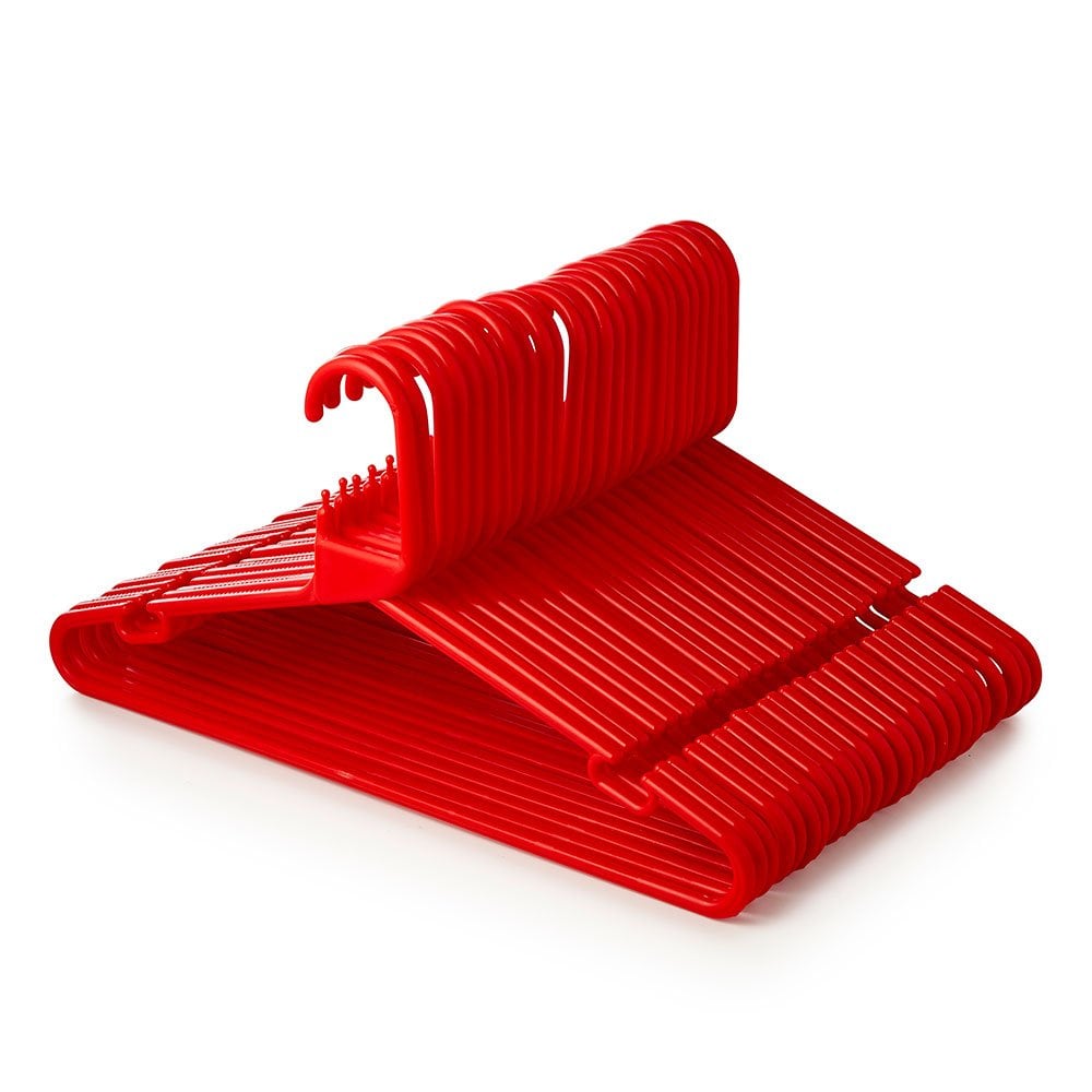 Red Heavy-Duty Plastic Hangers with Trouser Bar and Shoulder Notches - 41.5cm