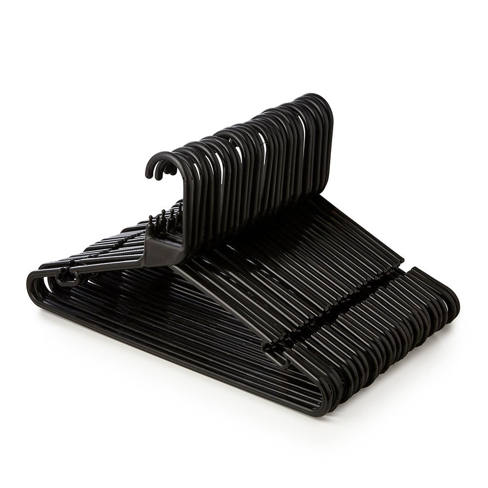 Black Heavy-Duty Plastic Hangers with Trouser Bar and Shoulder Notches - 41.5cm