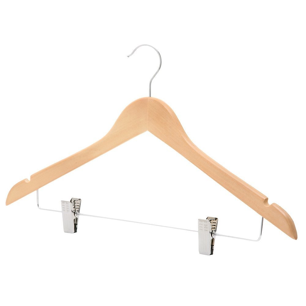 Shaped Wooden Hangers with Clips and Shoulder Notches - 45 cm