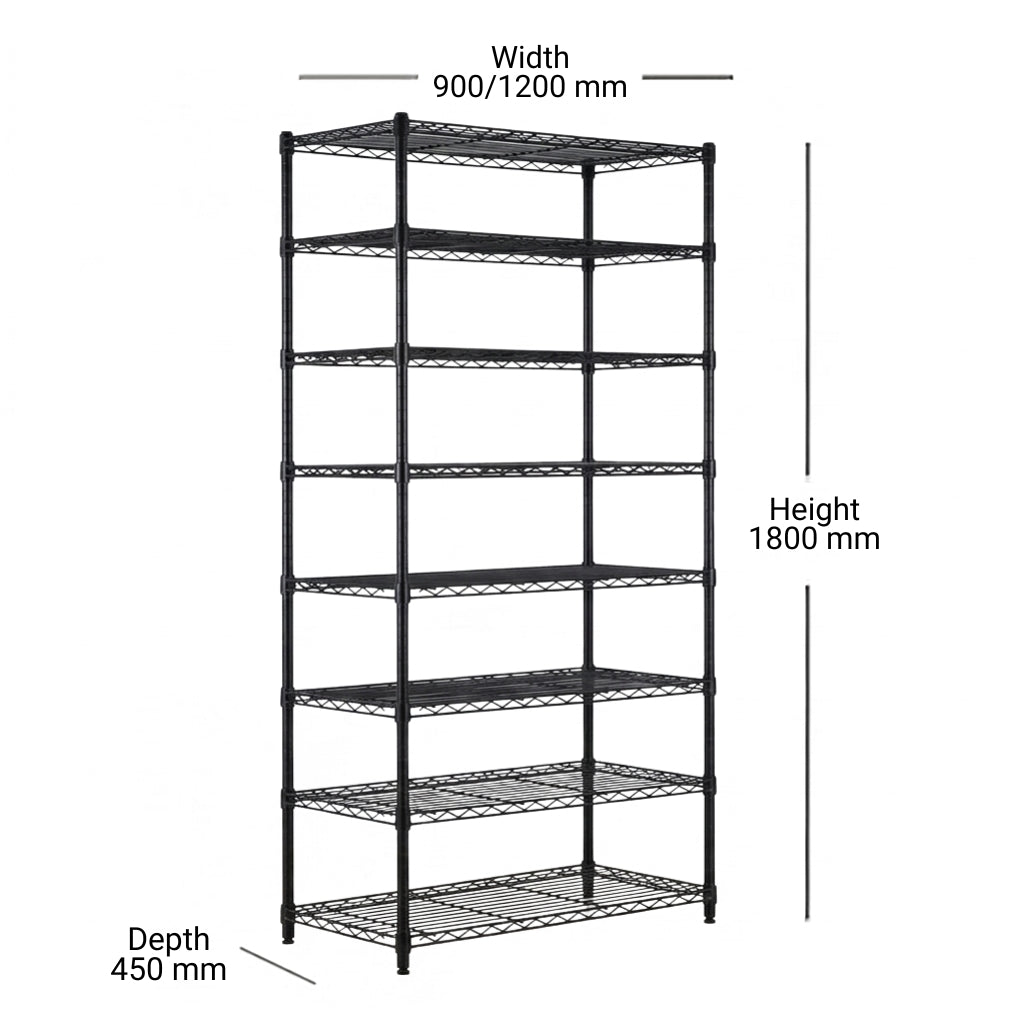 8 Tier Black Wire Shelving Unit - D450mm