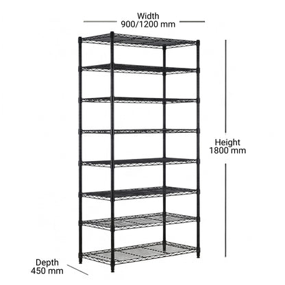 8 Tier Black Wire Shelving Unit - D450mm