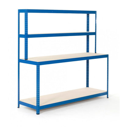Blue 4-Level Packing Bench With Chipboard Shelves - Up To 300kg UDL