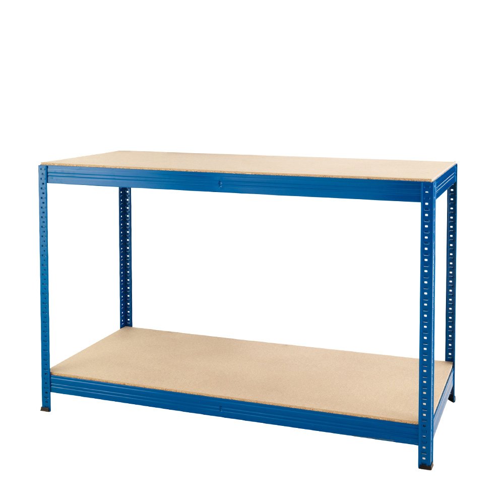 Blue Workbench With 2 x Chipboard Shelves - Up To 300kg UDL